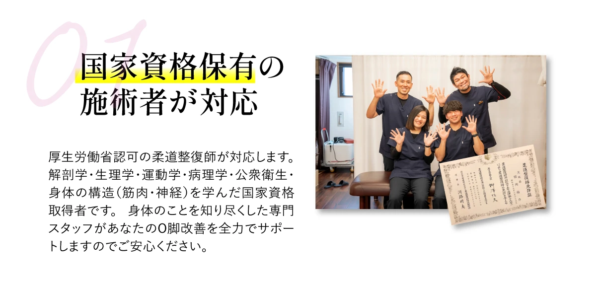 理由01　国家資格保有の施術者が対応